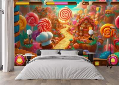 Videogame for children screen, colorful cartoon video game board for kids gaming Wall mural