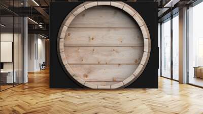 Wooden barrel top view isolated on black background 3d illustration Wall mural