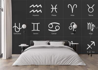 Zodiac signs set 13 with oph on black background Wall mural