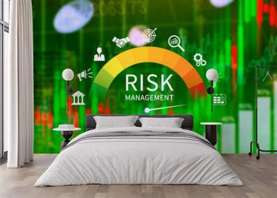 RISK concept, analyzing risk and opportunities to planning business via risk level indicator virtual rating low to high digital virtual, Risk management strategies concept. Wall mural