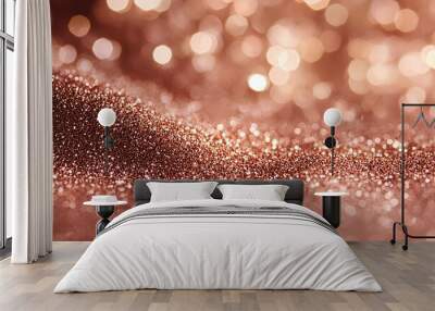 Abstract bokeh light background with glitter, copper and rose gold tones, festive and shimmering, soft focus, elegant blurred sparkles Wall mural