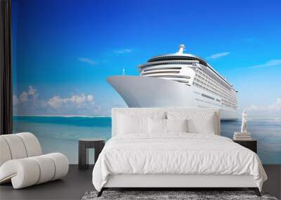 3d cruise ship by shore Wall mural