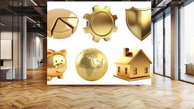 3D gold business icon png on transparent background Wall mural