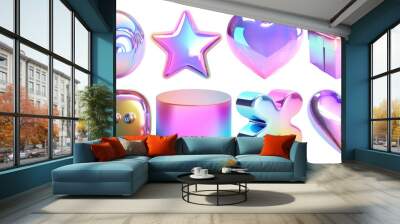 3D iridescent material shape png on transparent background Wall mural