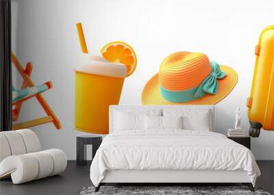 3d summer objects png element set on transparent background Wall mural