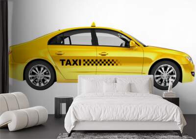 3D taxicab png clipart, yellow car, vehicle on transparent background Wall mural