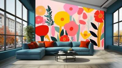 Abstract wildflower paper art painting pattern. Wall mural