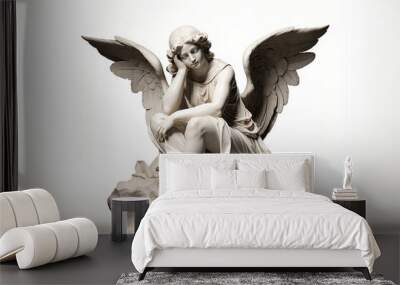 Adoring kneeling angel statue art sculpture representation. Wall mural