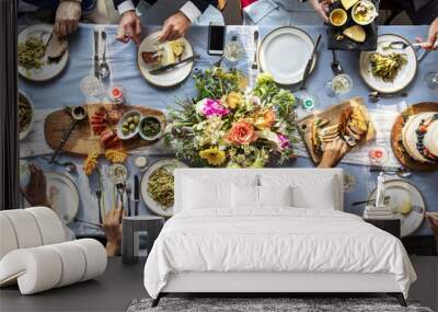 Aerial view of a bridal party dining table Wall mural