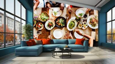 Aerial view of a table full of food Wall mural