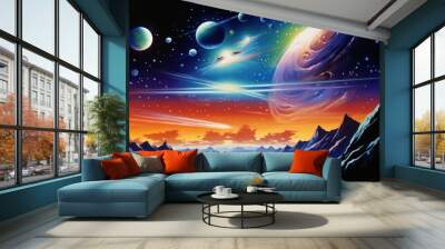 Airbrush art of galaxy background astronomy universe outdoors. Wall mural