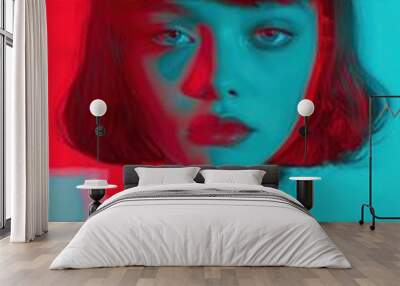 Anaglyph girl photography portrait adult. Wall mural