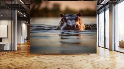 Animal hippopotamus wildlife mammal. Wall mural