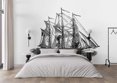 Antique steamboat ship Wall mural