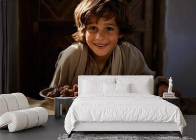 Arabian boy food smile adult. Wall mural