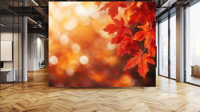 Autumn background with red maple leaves autumn leaf orange. Wall mural