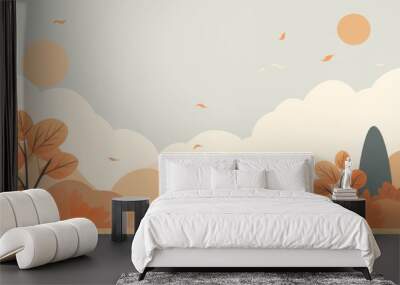 Autumn landscape with falling leaves Wall mural