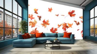 Autumn leaves falling against sky Wall mural