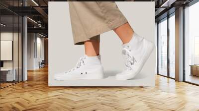 Basic white sneakers unisex streetwear fashion shoot Wall mural