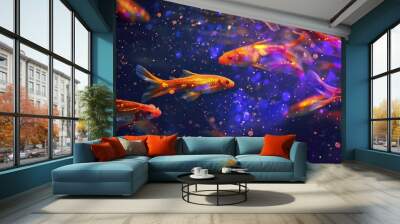 Bioluminescence golden fish background animal carp koi. Wall mural