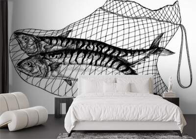 Black and white mackerels png Wall mural