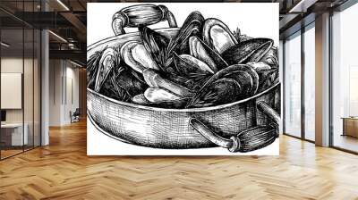 Black and white mussels png transparent Wall mural