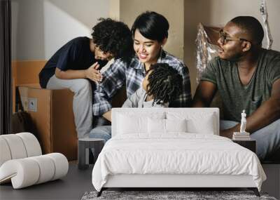 Black family moving to new house Wall mural