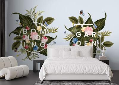 blooming floral frame card illustration Wall mural