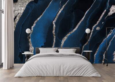 Blue and silver marbled texture Wall mural