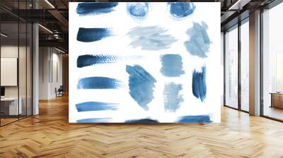 Blue grunge brushstroke design vector set Wall mural