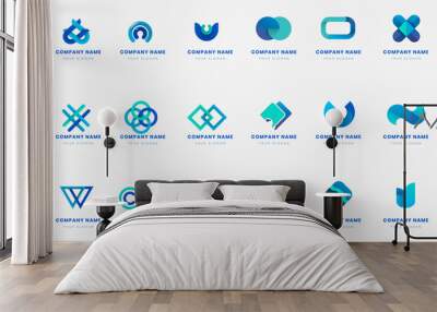 Blue logo branding design vector set Wall mural