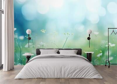 Bokeh Green and blue nature background green backgrounds sunlight. Wall mural