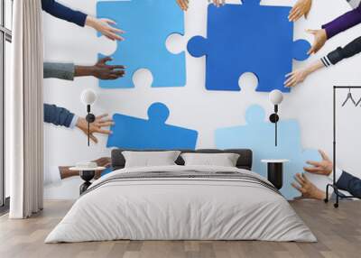 Business People and Jigsaw Puzzle Pieces Wall mural