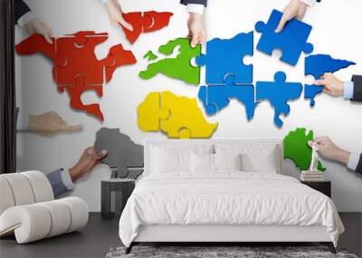 Business People with Jigsaw Forming World Map Wall mural