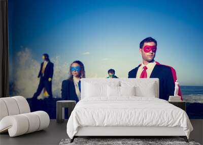 business superheroes on the beach Wall mural