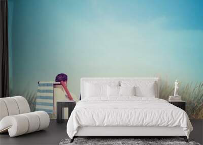 Businessman Working Summer Beach Relaxation Concept Wall mural