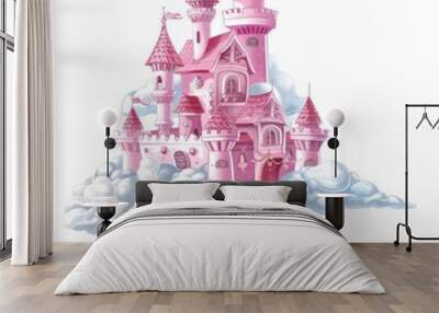 cartoon princess castle architecture building fortress. Wall mural