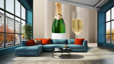 Champagne bottle png label mockup, beverage product packaging Wall mural