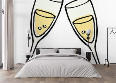 Champagne glass png sticker, celebration drinks doodle on transparent background Wall mural