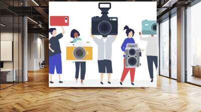 Character illustration of photographers with cameras Wall mural