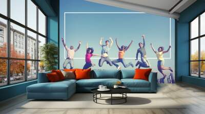 Cheerful People Jumping Friendship Happiness City Concept Wall mural