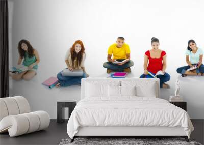 Cheerful students studying Wall mural