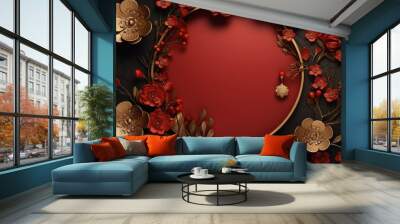 Chinese New Year style of golden red chinese new year celebration. Wall mural