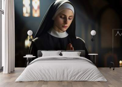 Christian nun pray adult spirituality architecture. Wall mural