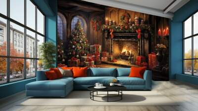 Christmas fireplace hearth spirituality architecture Wall mural