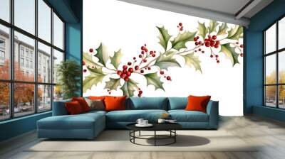 Christmas laurel plant leaf white background. Wall mural