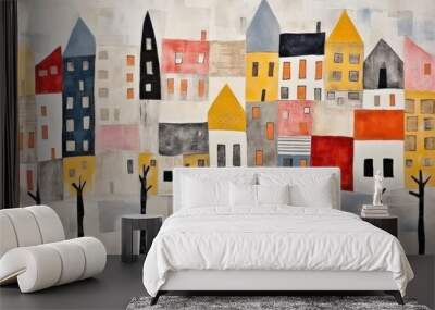 City road backgrounds painting art. Wall mural