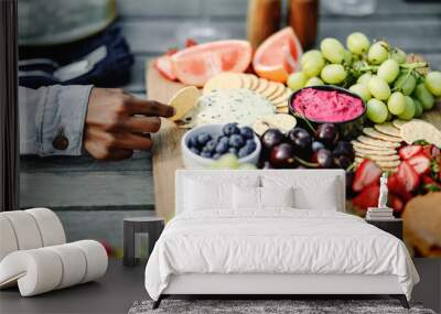 Closeup of a vegan cheese and fruit platter Wall mural