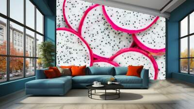 Closeup of dragon fruit slices background Wall mural