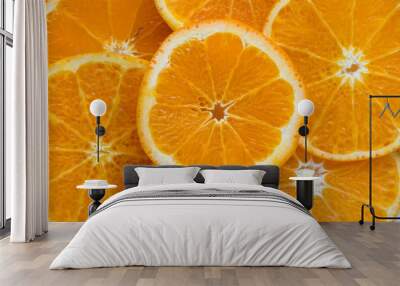 Closeup of sliced juicy oranges textured background Wall mural